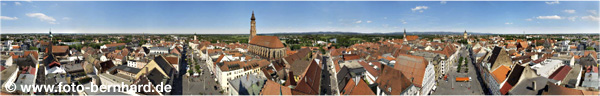 360° Panoramabild - Rundumblick aus dem Straubinger Stadtturm